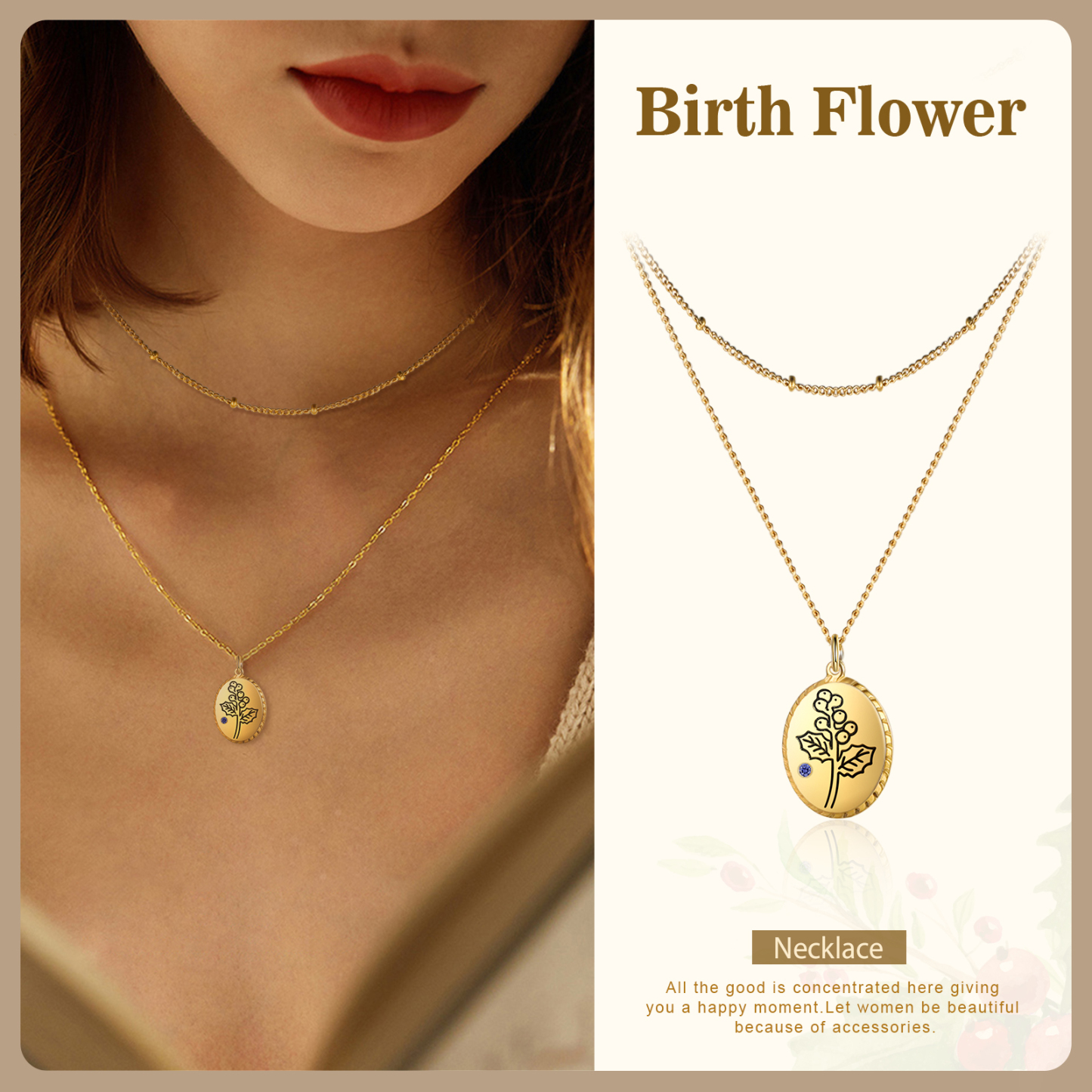 Personalised Double Layered Necklace With Birthstone Custom Birthflower Gift For Women-Jessemade AU