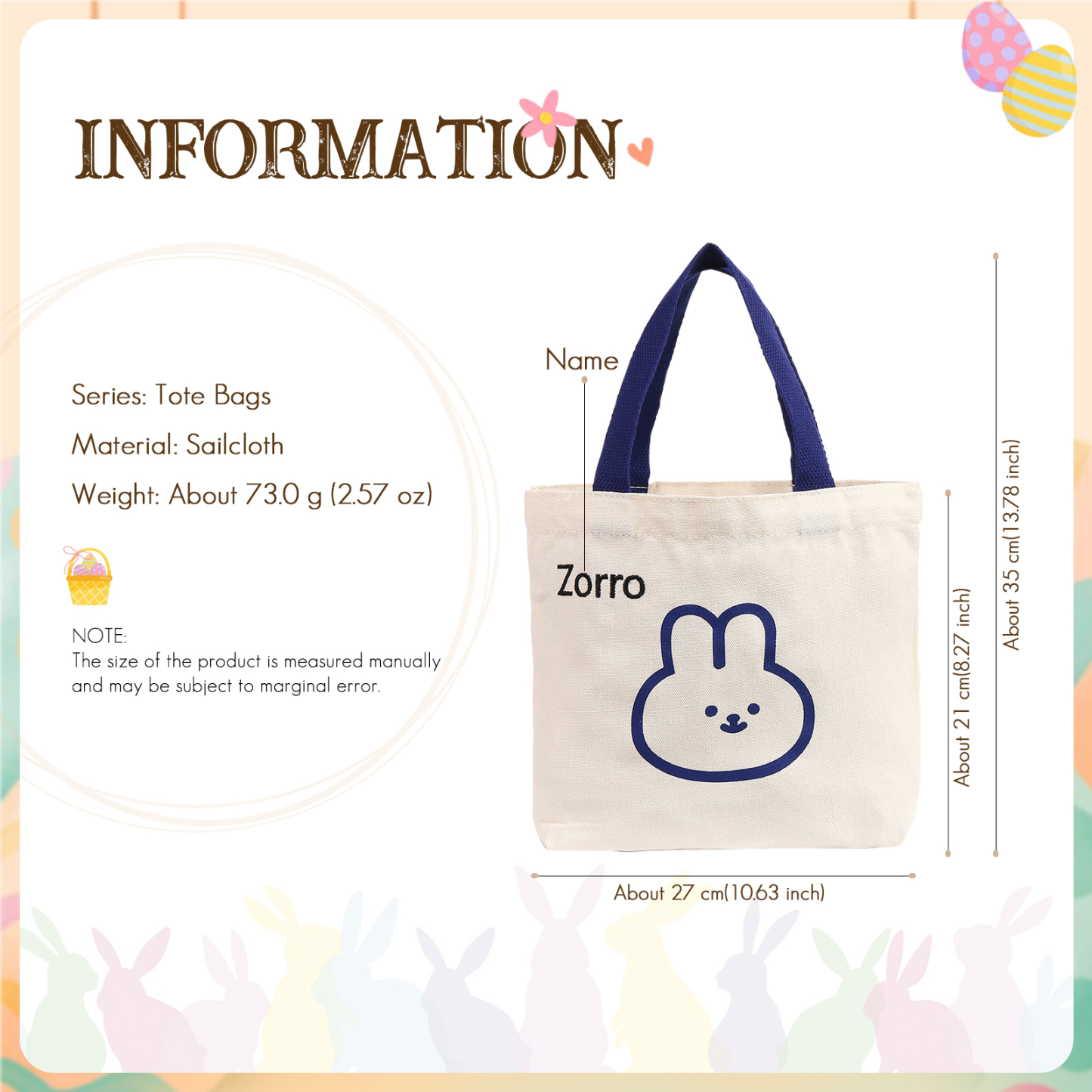 Personalised Bunny Tote Bag Customised with Name Bunny Handbag Easter Gifts-Jessemade AU