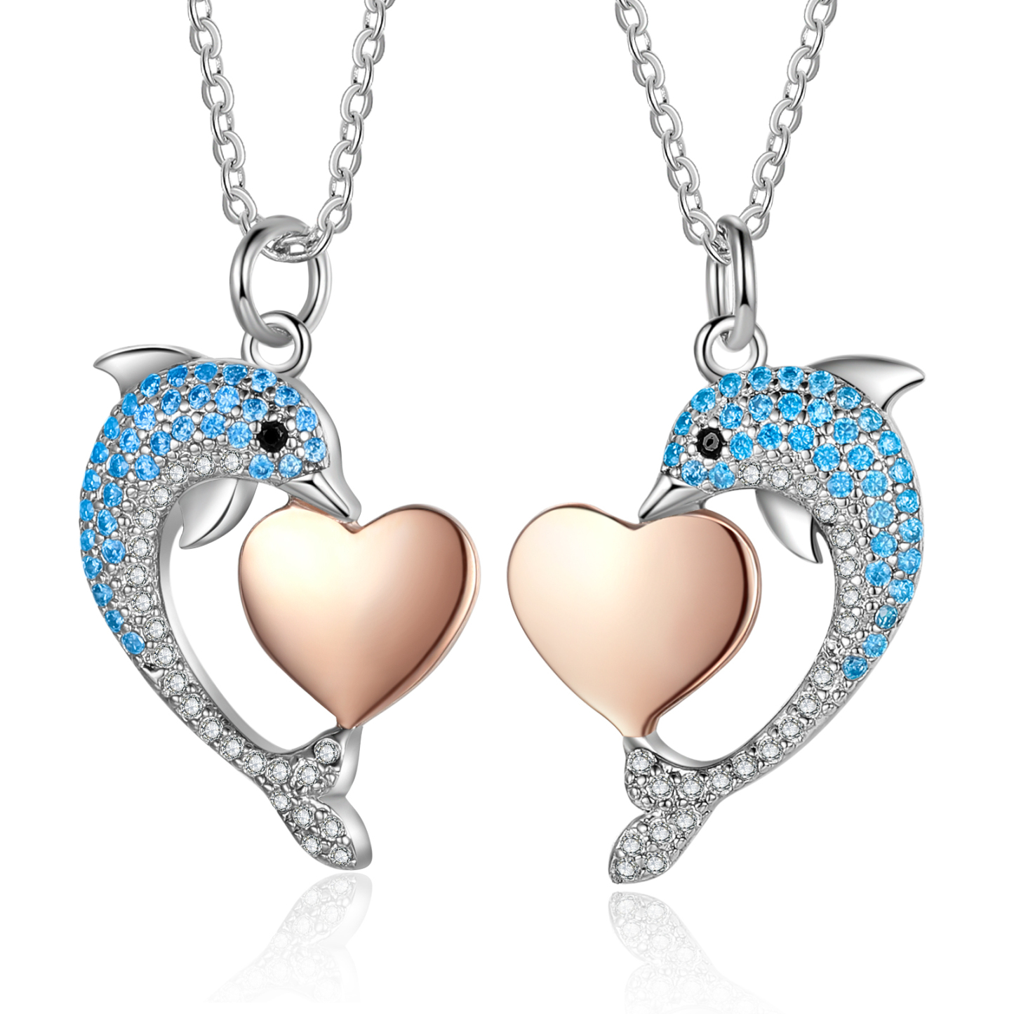 Mother & Daughter Friendship Necklace Personalised Dolphin Necklace With Heart Pendant Custom Names Gifts for Her-Jessemade AU