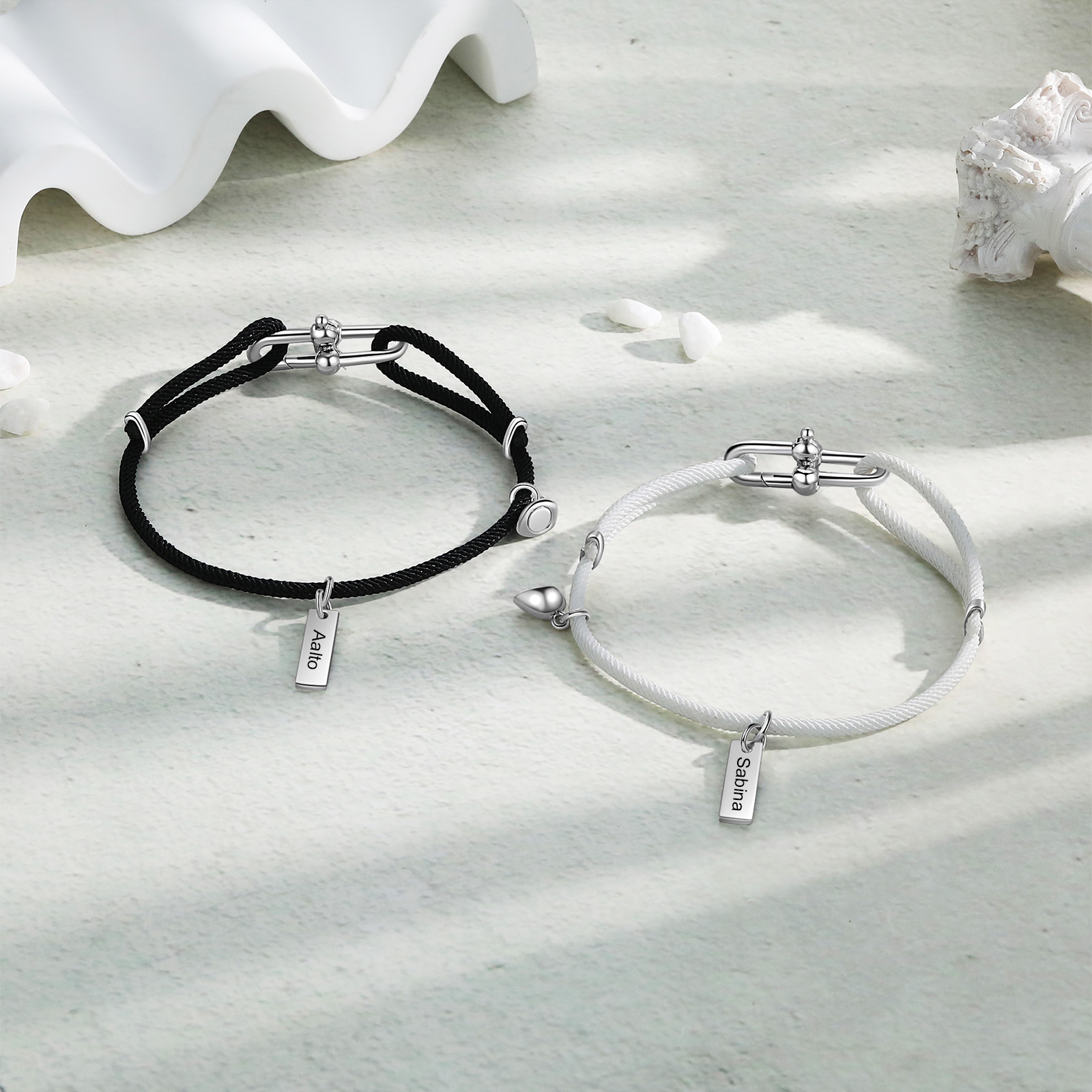 Custom 1 Name Bracelet Adjustable Bracelet Black/White Bracelet Personalised Gift for Him/Her-Jessemade AU