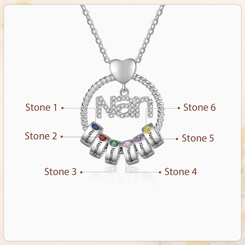 6 Names - Personalised Nan Necklace Custom Names & Birthstones Circle Pendant Necklace Gift for Grandma Nanna-Jessemade AU
