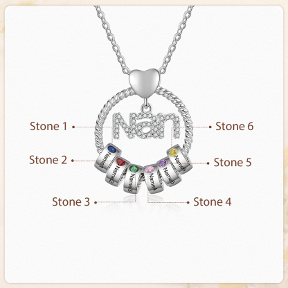 6 Names - Personalised Nan Necklace Custom Names & Birthstones Circle Pendant Necklace Gift for Grandma Nanna-Jessemade AU