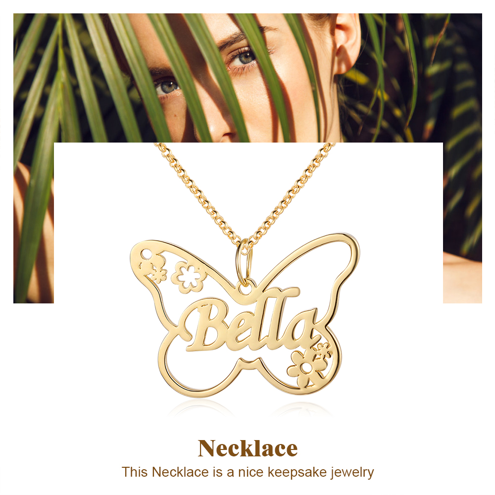 Personalised Butterfly Necklace Custom 1 Name Necklace Gift For Women-Jessemade AU