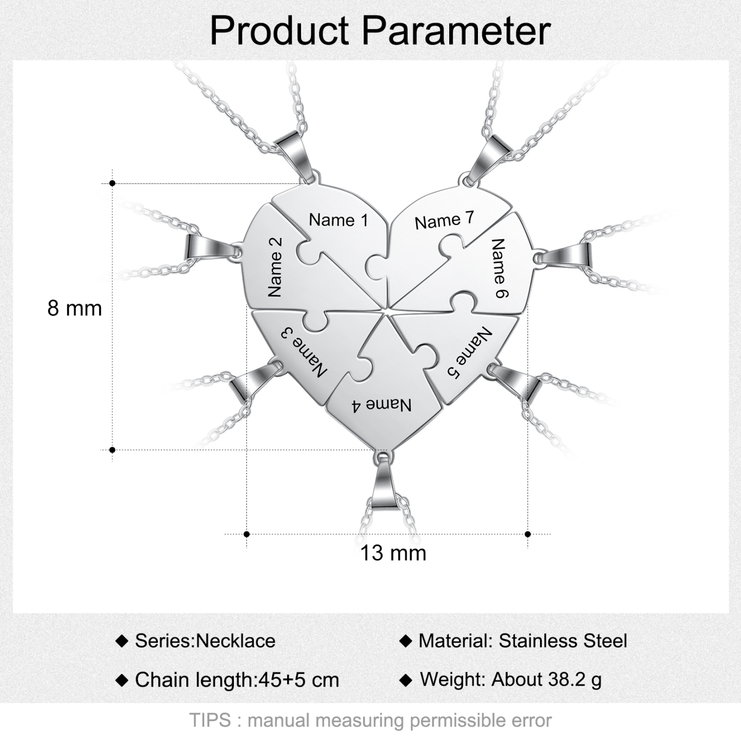 Personalised Heart Puzzle Necklace With 7 Names Gifts For Her-Jessemade AU