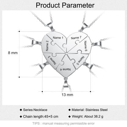 Personalised Heart Puzzle Necklace With 7 Names Gifts For Her-Jessemade AU