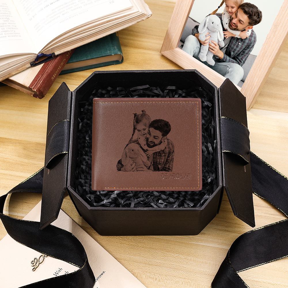 Men Photo Bifold Wallet Personalised Initial Monogram Wallet Brown Christmas Gift For Him-Jessemade AU