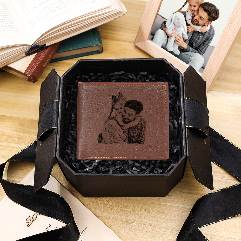 Men Photo Bifold Wallet Personalised Initial Monogram Wallet Brown Christmas Gift For Him-Jessemade AU