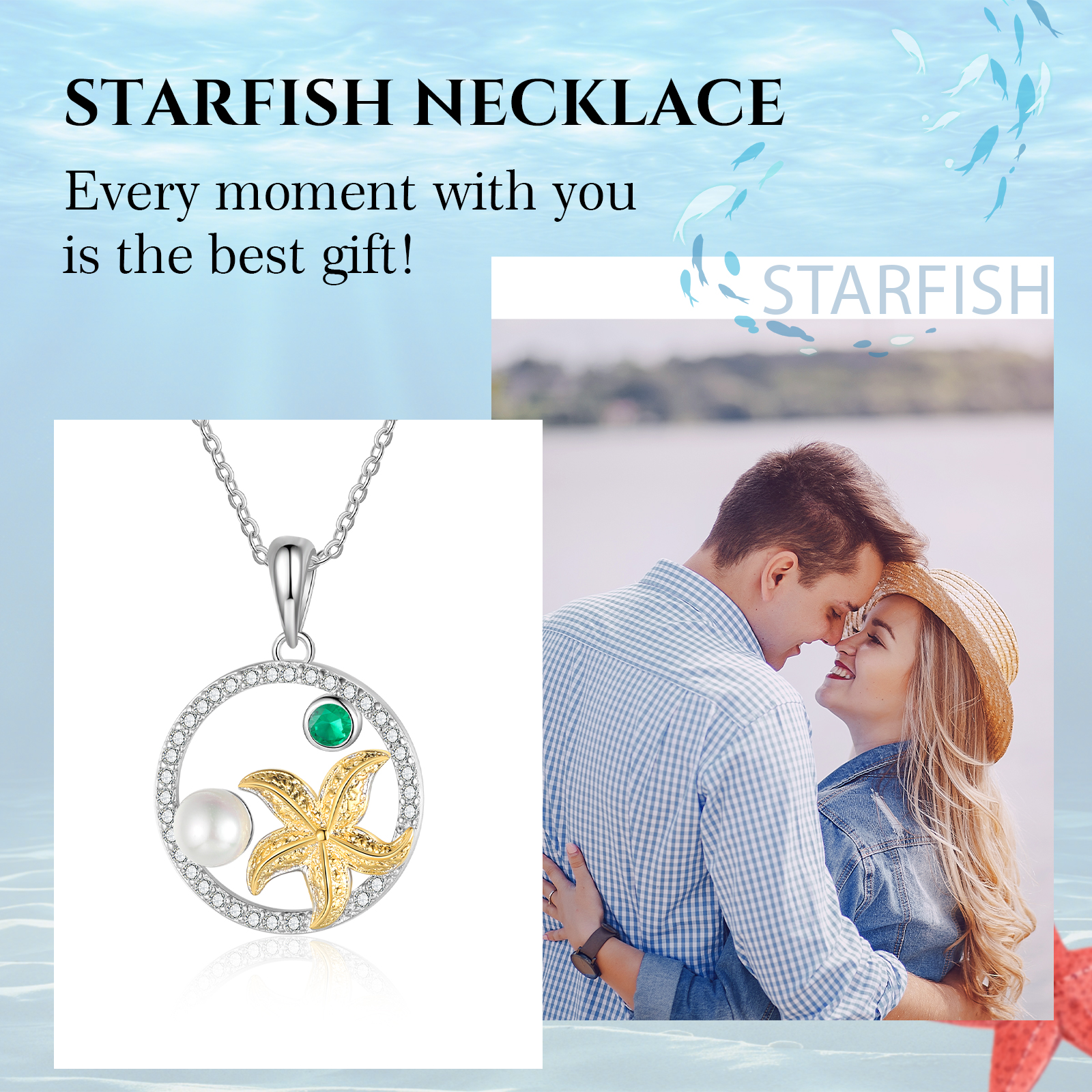 Personalised Starfish Necklace Customised Birthstone Necklace Circle Pendant Necklace Gift for Her-Jessemade AU