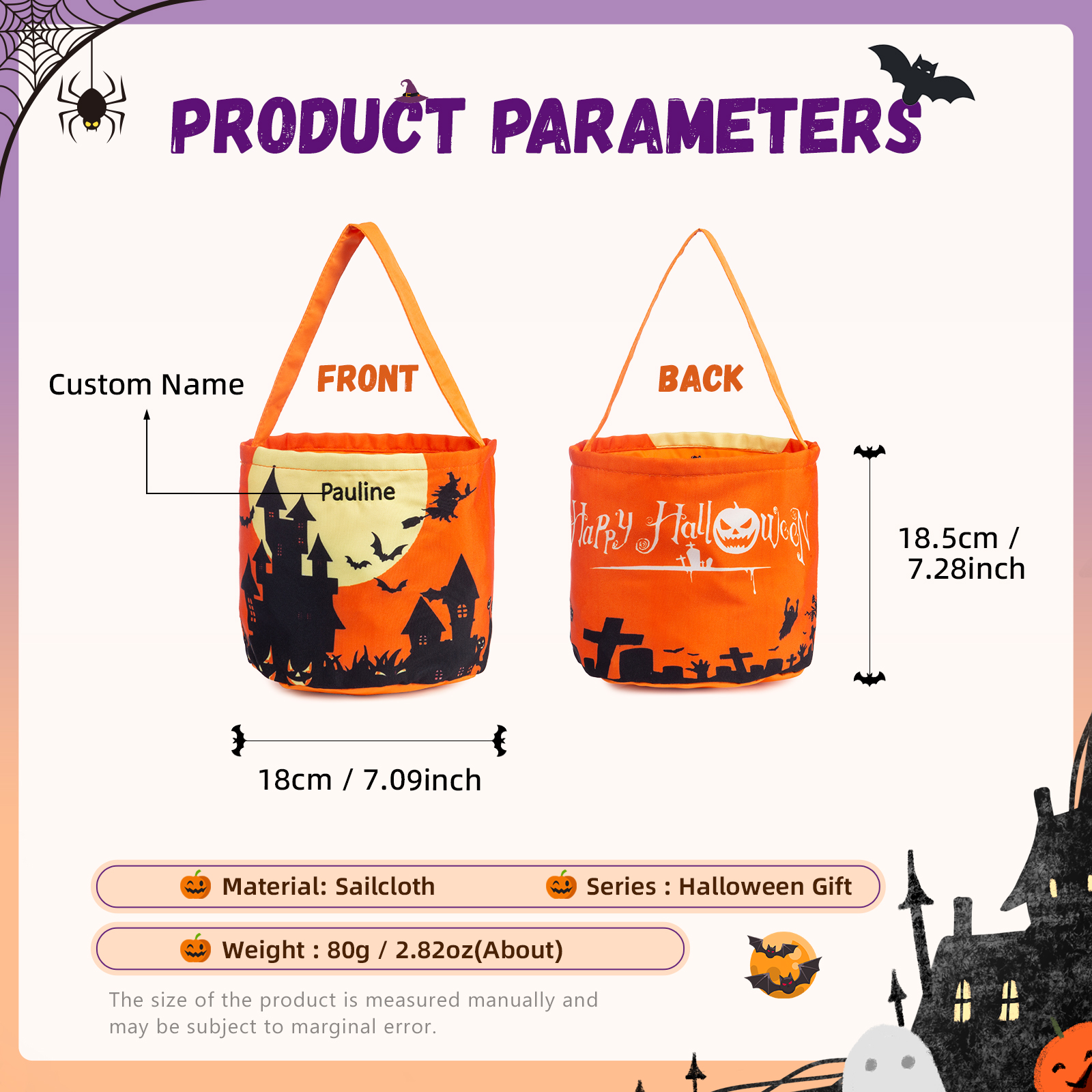 Halloween Luminous Tote Bag Engraved 1 Name Tote Bag Candy Gift Bag for Kids-Jessemade AU