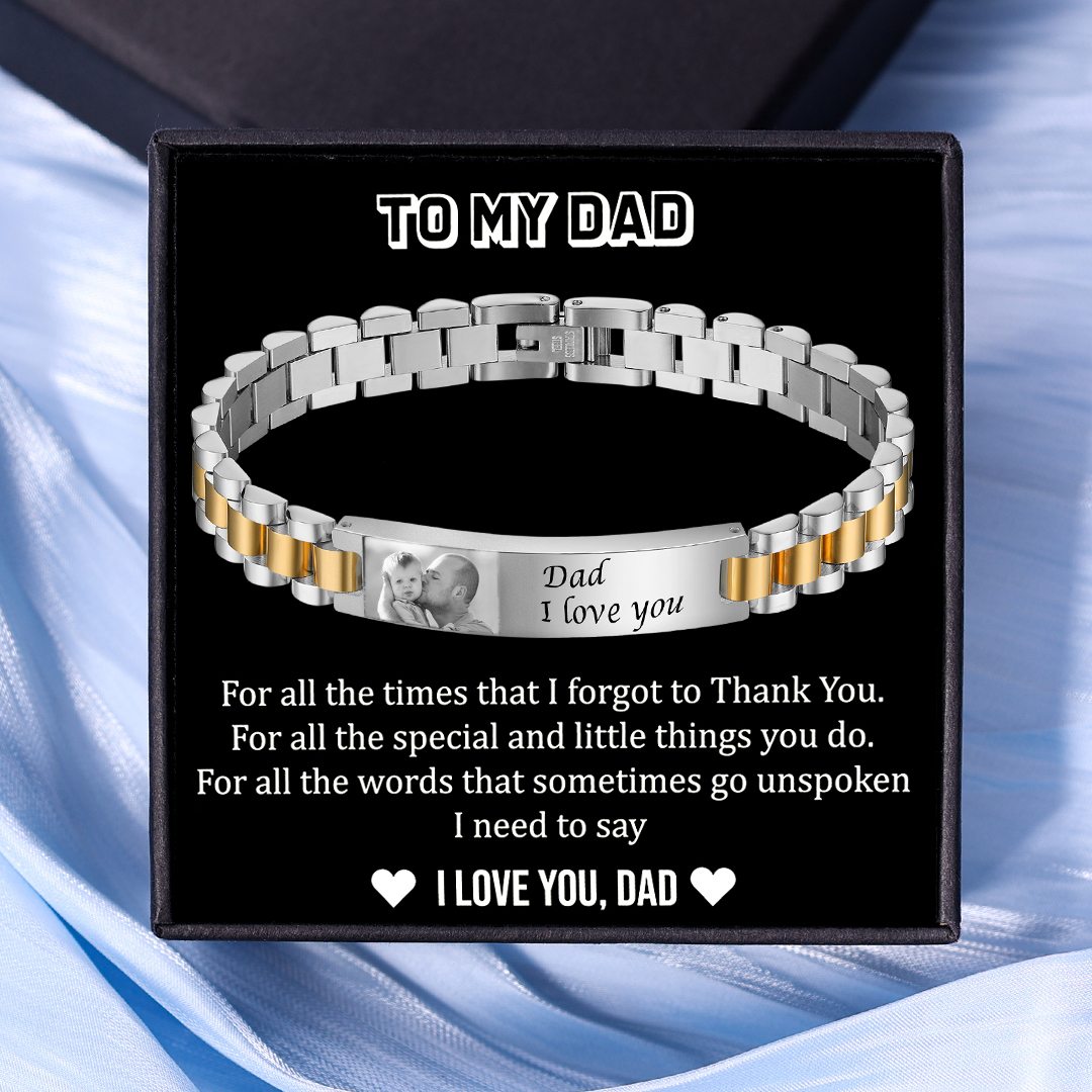 Personalised ID Bar Bracelet Customised with 2 Names & 1 Photo Bracelet Father's Day Gift-Jessemade AU