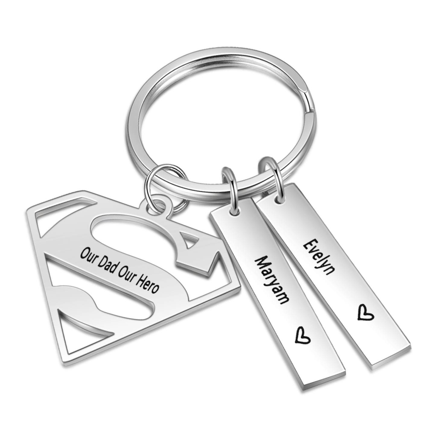 Custom Superhero Dad Sign Keychain Engrave 2 Names For Dad-Jessemade AU