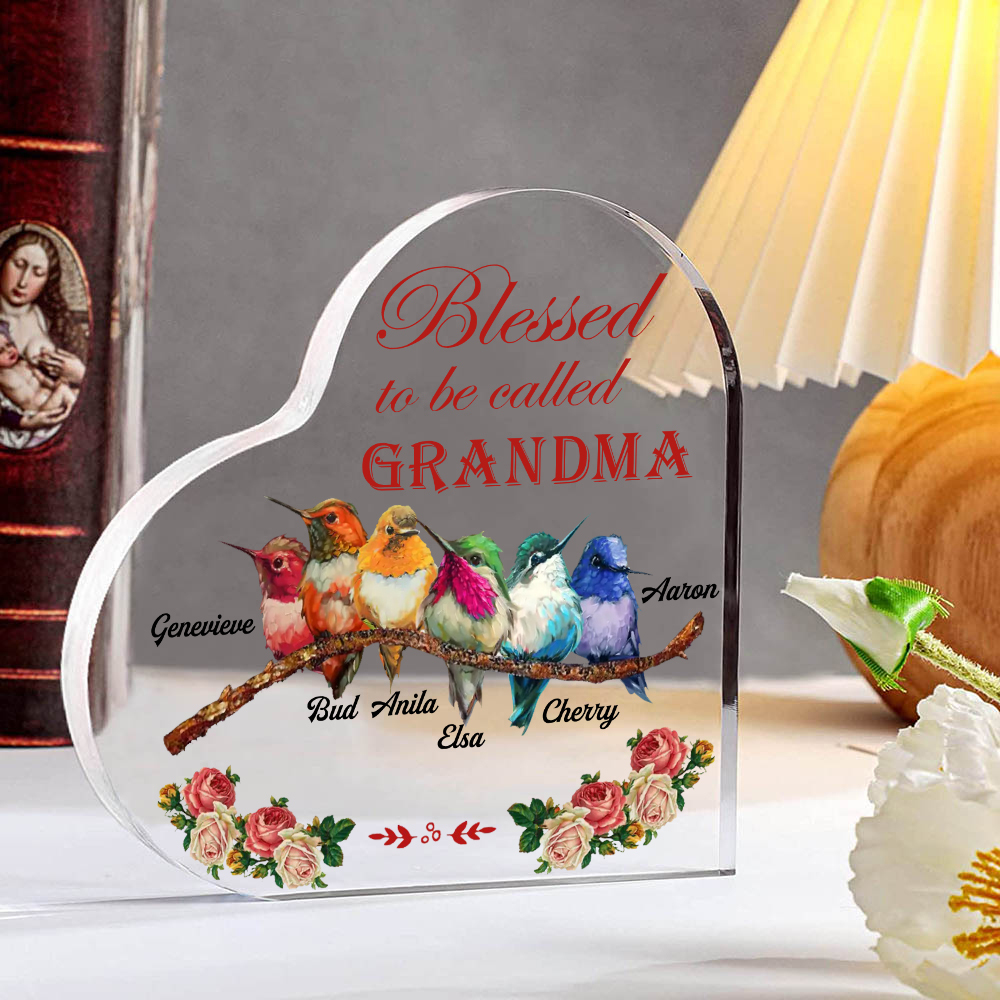 Acrylic Heart Keepsake Custom 7 Names Birds Decor Personalised Gifts for Grandma Mum-Jessemade AU