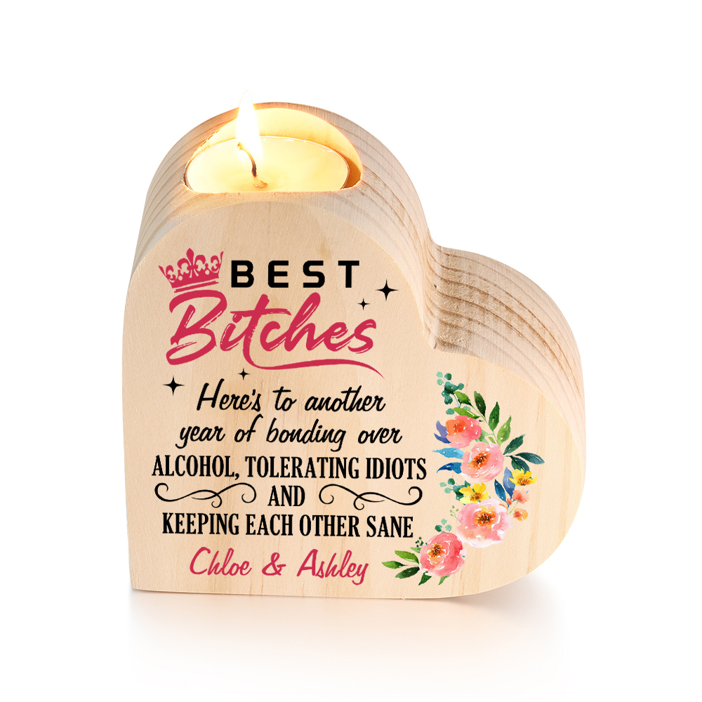 Personalised Heart Candle Holder Custom Text Wooden Candlestick Funny Gift for Best Friend-Jessemade AU