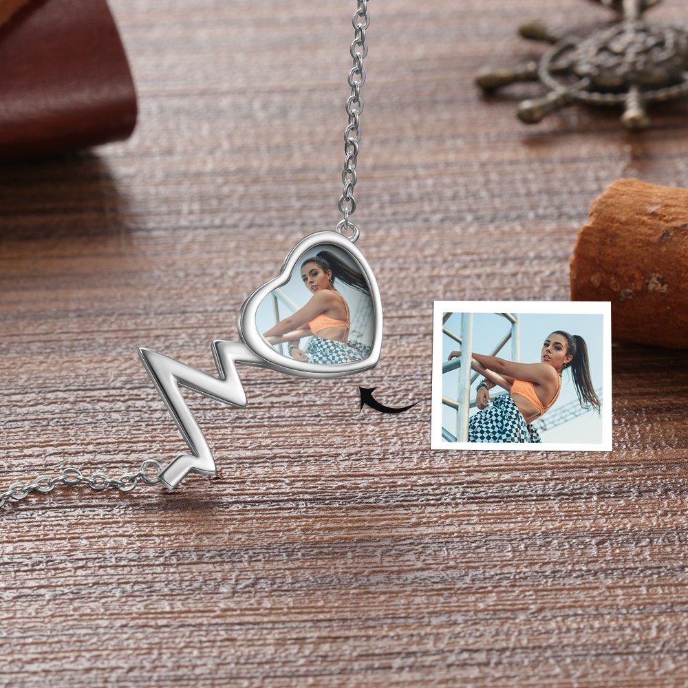 Personalised Heart Beat Necklace Custom 1 Photo Necklace Gifts For Her-Jessemade AU
