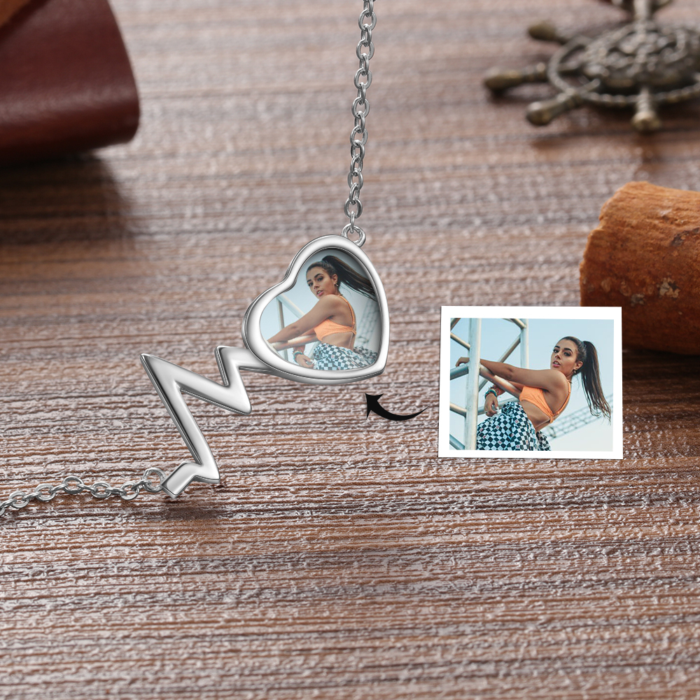 Personalised Heart Beat Necklace Custom 1 Photo Necklace Gifts For Her-Jessemade AU