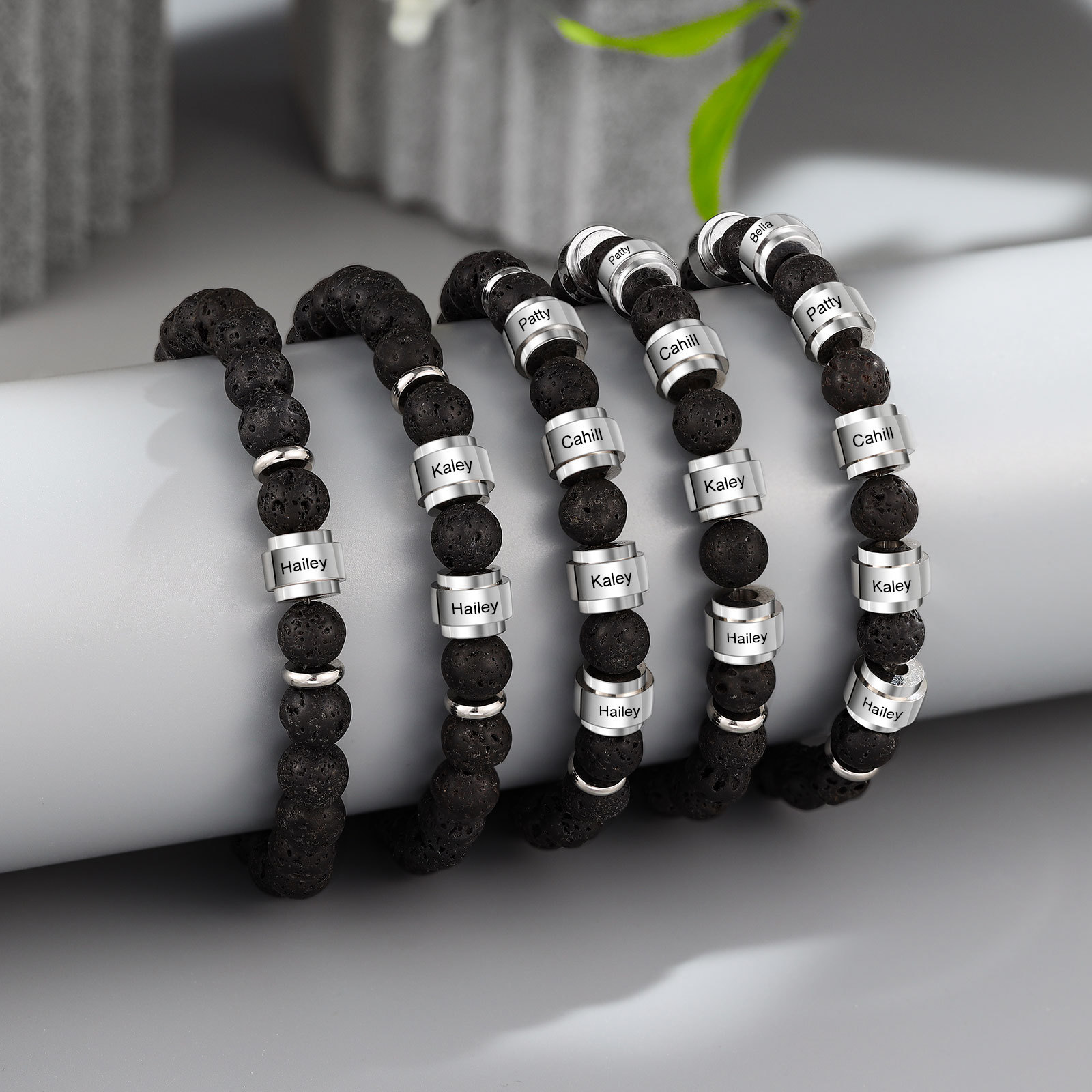 Personalised Lava Rock Bracelet with 6 Names Men's Bracelet Gifts For Him-Jessemade AU