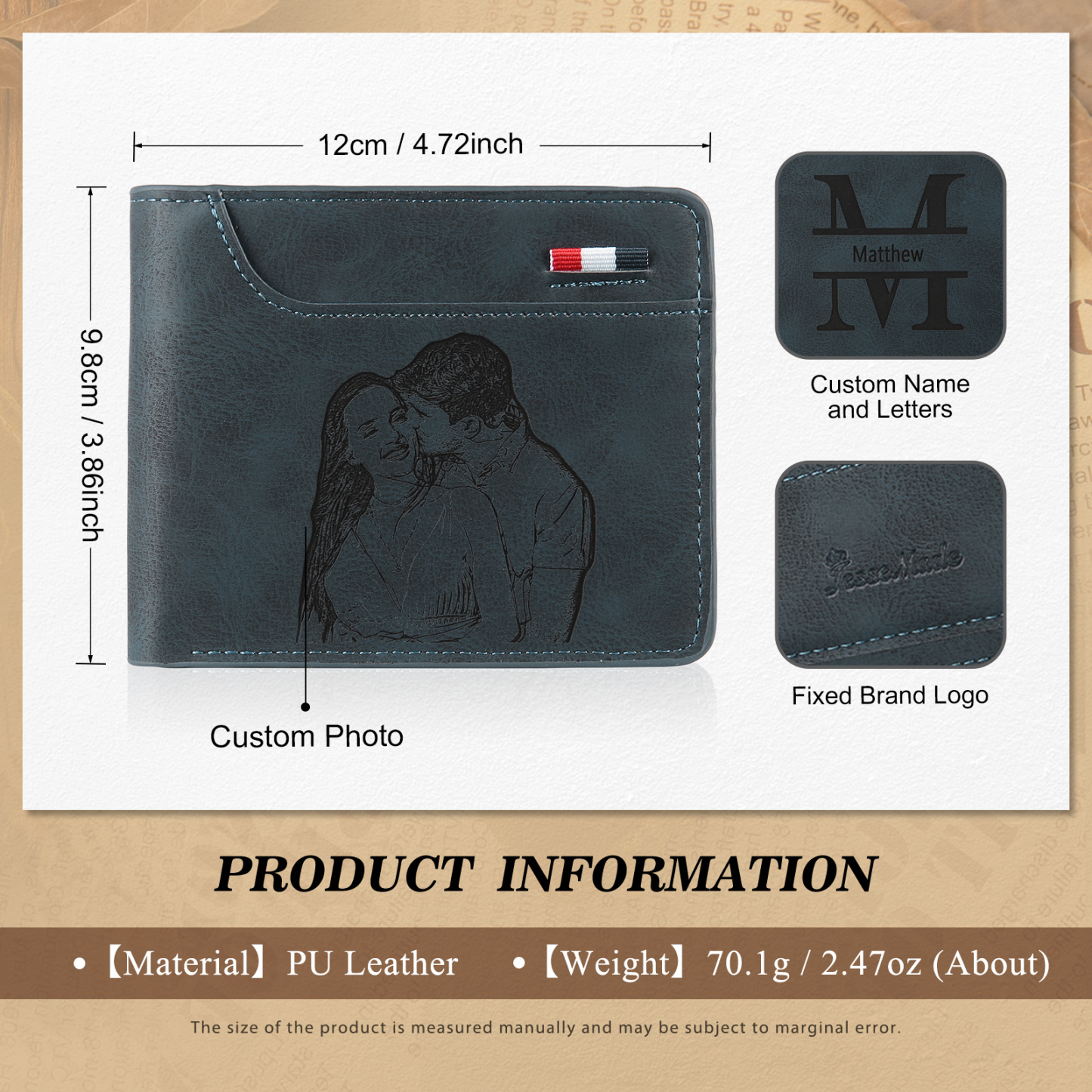 Personalised Monogram Leather Wallet Custom Photo & Name & Letter Wallet Father's Day Gift for Men-Jessemade AU