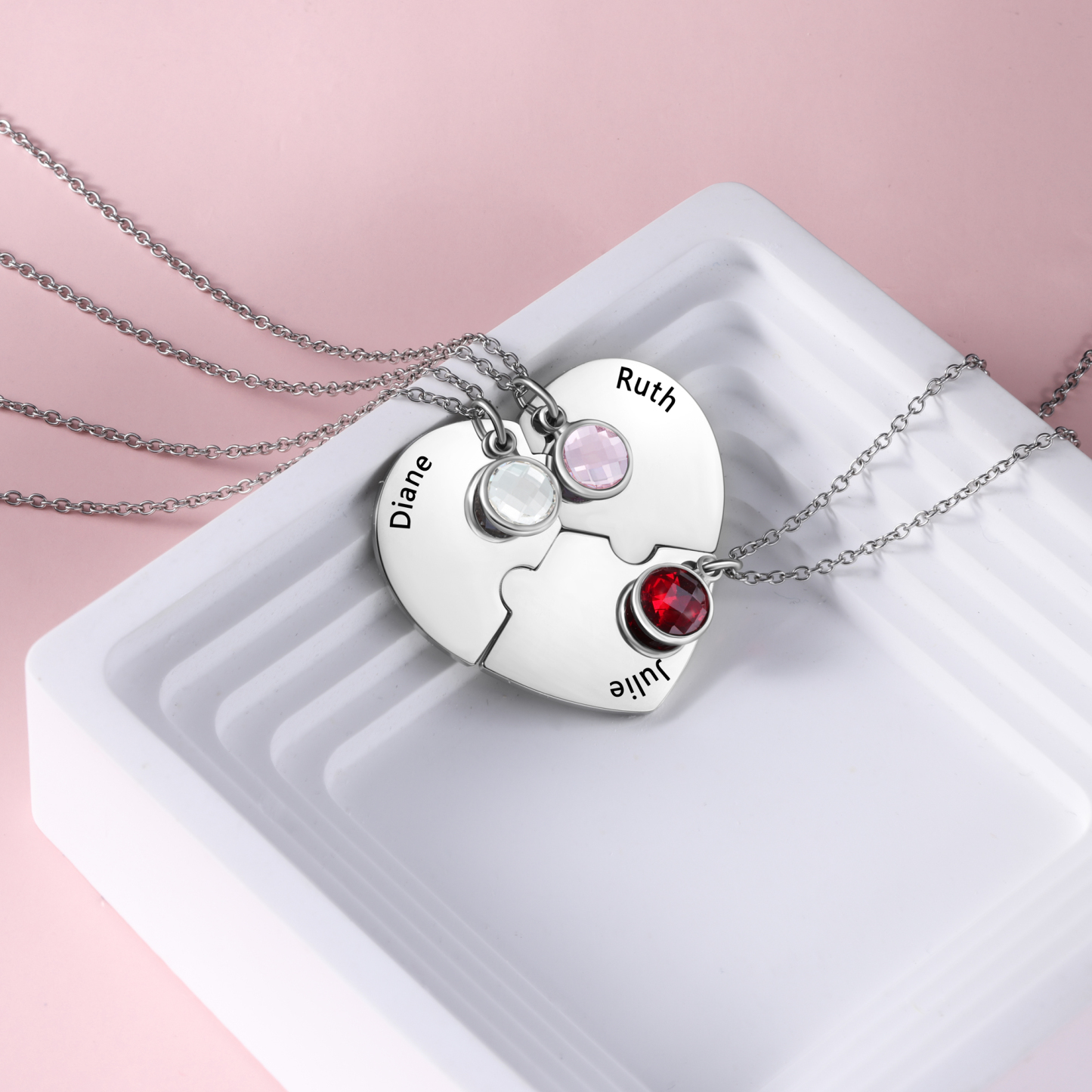 Personalised Puzzle Necklace With Birthstone Custom 3 Names Gifts For Mom BBF Friendship Style-Jessemade AU