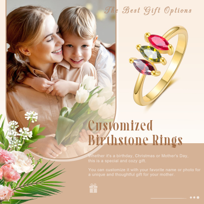 Personalised Women's Ring Custom 3 Birthstones Ring Gold Birthday Gift for Her-Jessemade AU