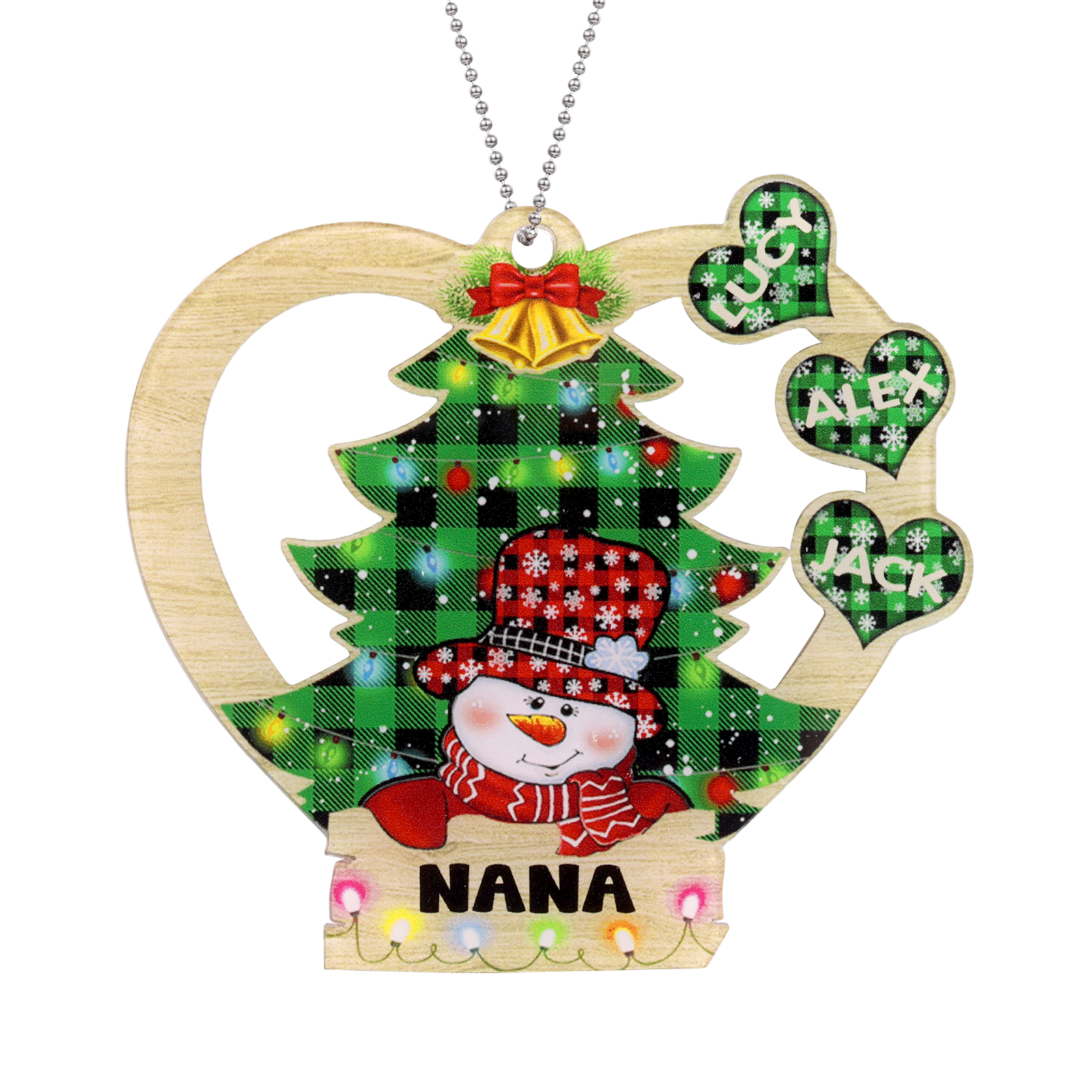 3 Names - Personalised Heart Christmas Tree Ornament Customised Name & Text Acrylic Snowman Hanging Ornaments Gift for Family-Jessemade AU