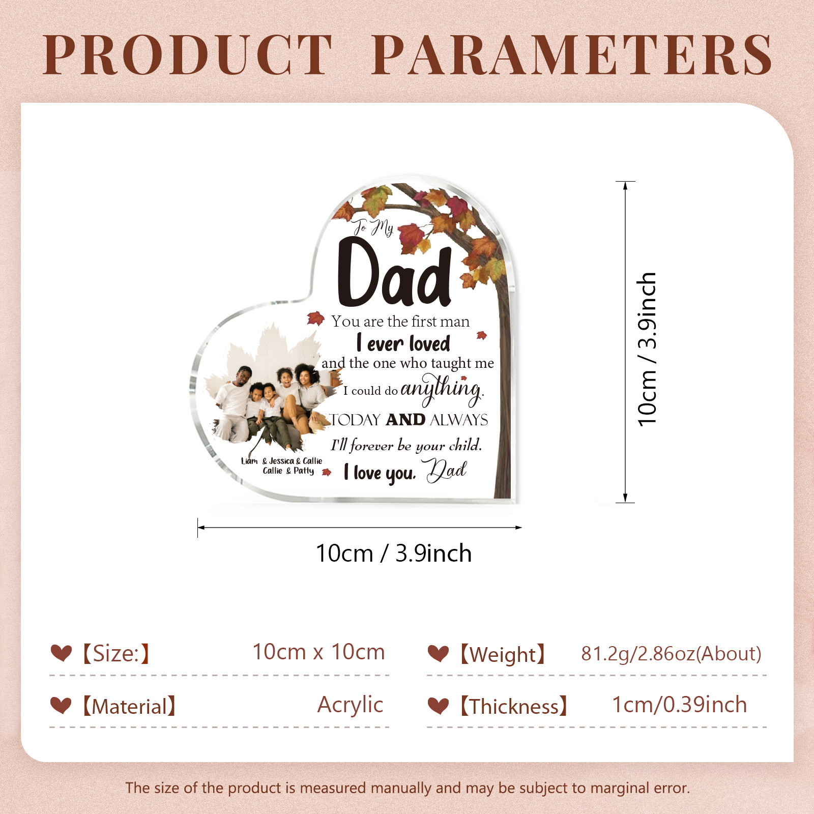 To My Dad Personalised Acrylic Heart Keepsake Custom Plaque - You are the first man I ever loved-Jessemade AU