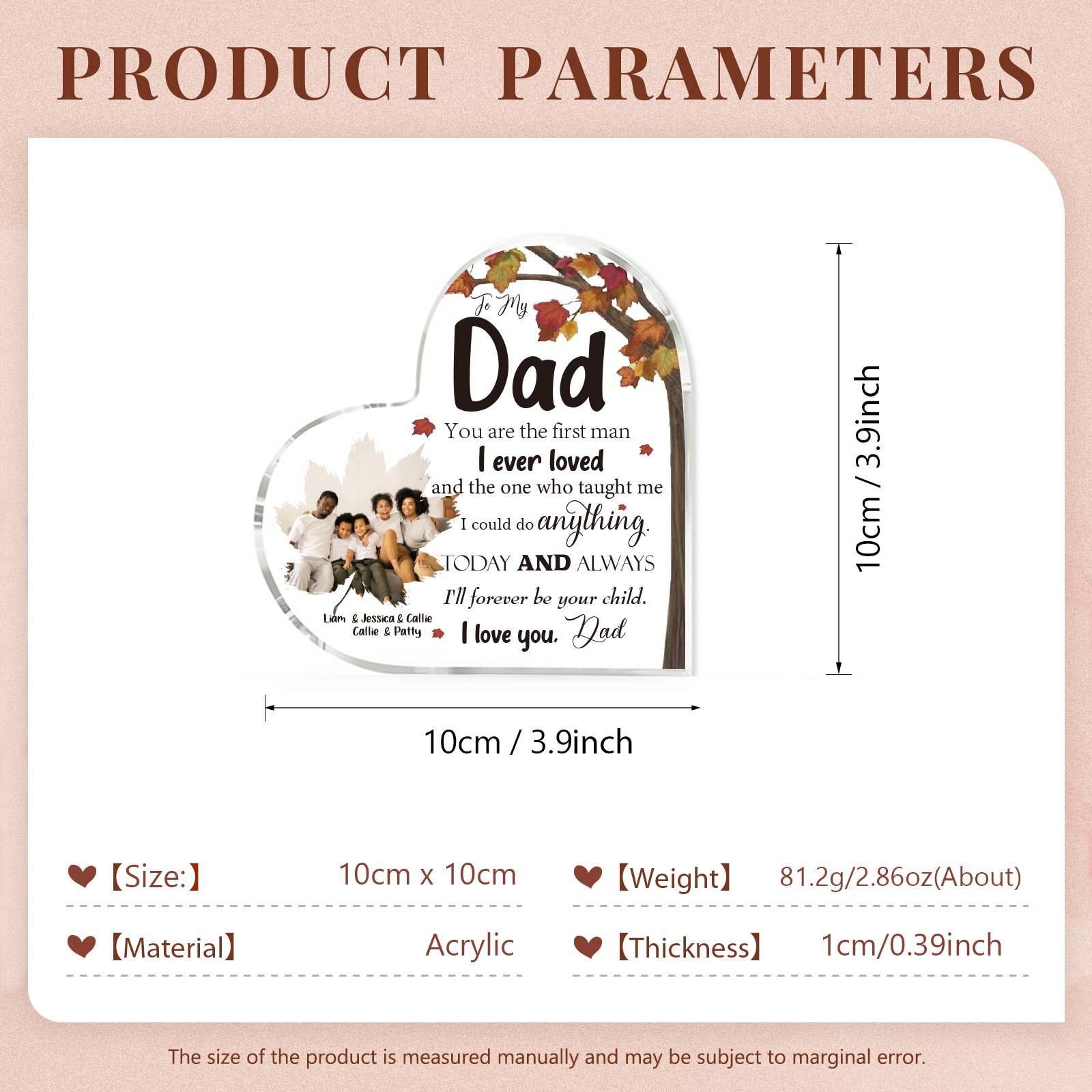 To My Dad Personalised Acrylic Heart Keepsake Custom Plaque - You are the first man I ever loved-Jessemade AU