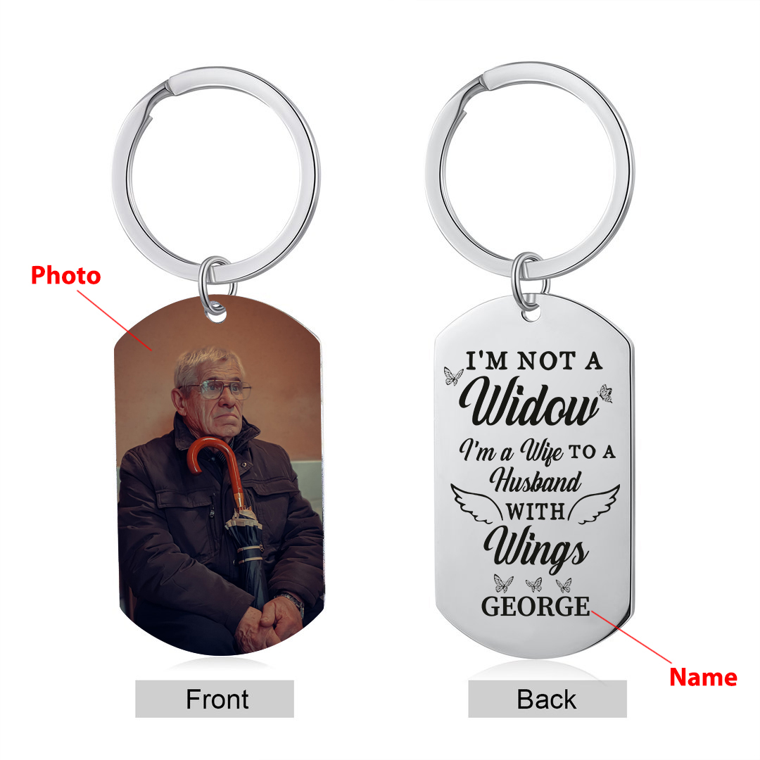 Memorial Photo Keychain Custom Name Keyring Personalised Keychains -  I'm Not A Widow, I'm A Wife To A Husband With Wings-Jessemade AU