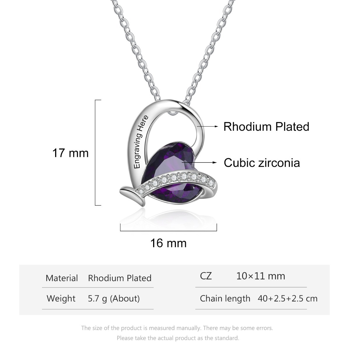 Personalised Heart Necklace with Birthstone Engraved Name Gifts for Her-Jessemade AU