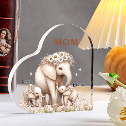 2 Names - Personalised Acrylic Heart Keepsake Custom Text Elephant Family Ornament Gifts for Mother/Grandma-Jessemade AU