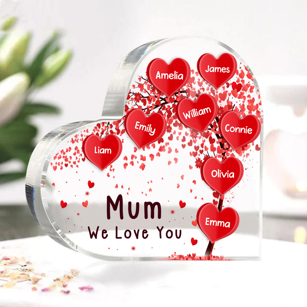 8 Names - Personalised Acrylic Heart Keepsake Custom Text Red Tree Ornaments Gifts for Grandma/Mother-Jessemade AU