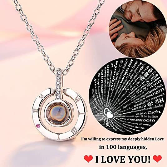 Personalised 100 Languages Projection Necklace Engraved  " I LOVE YOU"  Photo Necklace Gifts For Her-Jessemade AU