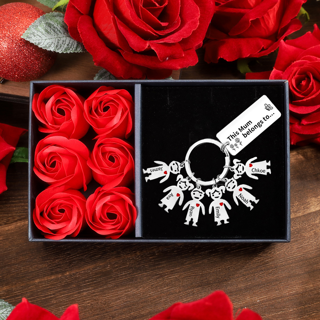 6 Names - Personalised Keychain with Kid Charms Engraved Names Keychain Mother's Day Gift for Mum/Nan-Jessemade AU