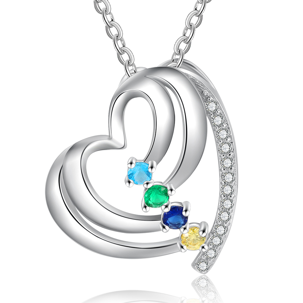 Personalised Family Heart Necklace With 4 Birthstones Engraved Names Gift For Her-Jessemade AU