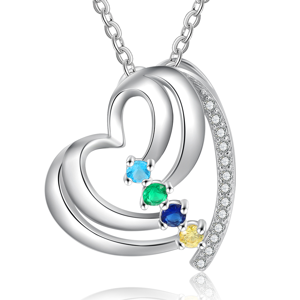Personalised Family Heart Necklace With 4 Birthstones Engraved Names Gift For Her-Jessemade AU