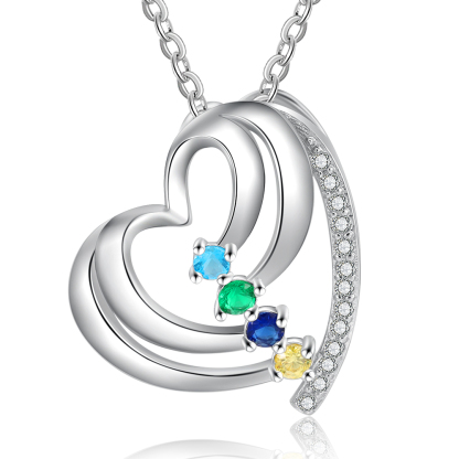 Personalised Family Heart Necklace With 4 Birthstones Engraved Names Gift For Her-Jessemade AU
