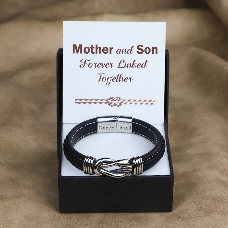 To My Son Leather Knot Bracelet "Forever Linked Together" Inspirational Gift for Son-Jessemade AU