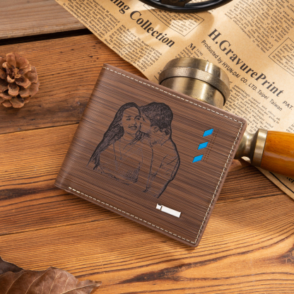 Personalised Leather Wallet Engraved Photo Folding Wallet Short Purse Love Gifts For Him-Jessemade AU