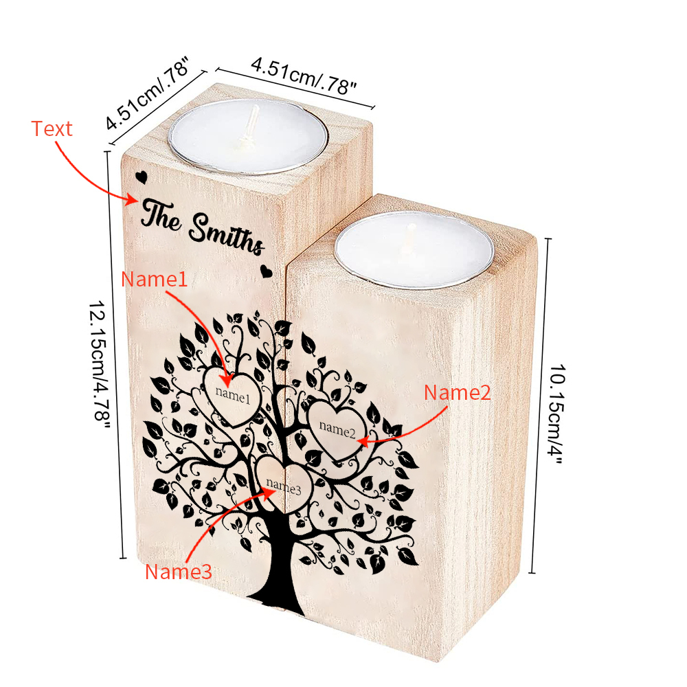Family Name Wooden Heart Candle Holder Custom 3 Names Family Tree Candlesticks-Jessemade AU