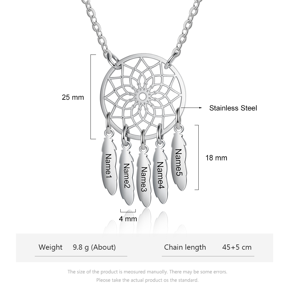 Personalised Retro Dream Catcher Necklace Engraved 5 Names Gift For Women-Jessemade AU