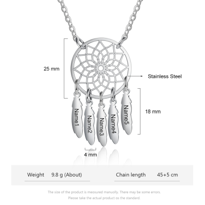 Personalised Retro Dream Catcher Necklace Engraved 5 Names Gift For Women-Jessemade AU