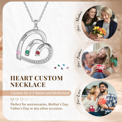 Personalised Heart Pendant Necklace Custom 3 Birthstones & 3 Names Necklace Gifts for Her-Jessemade AU