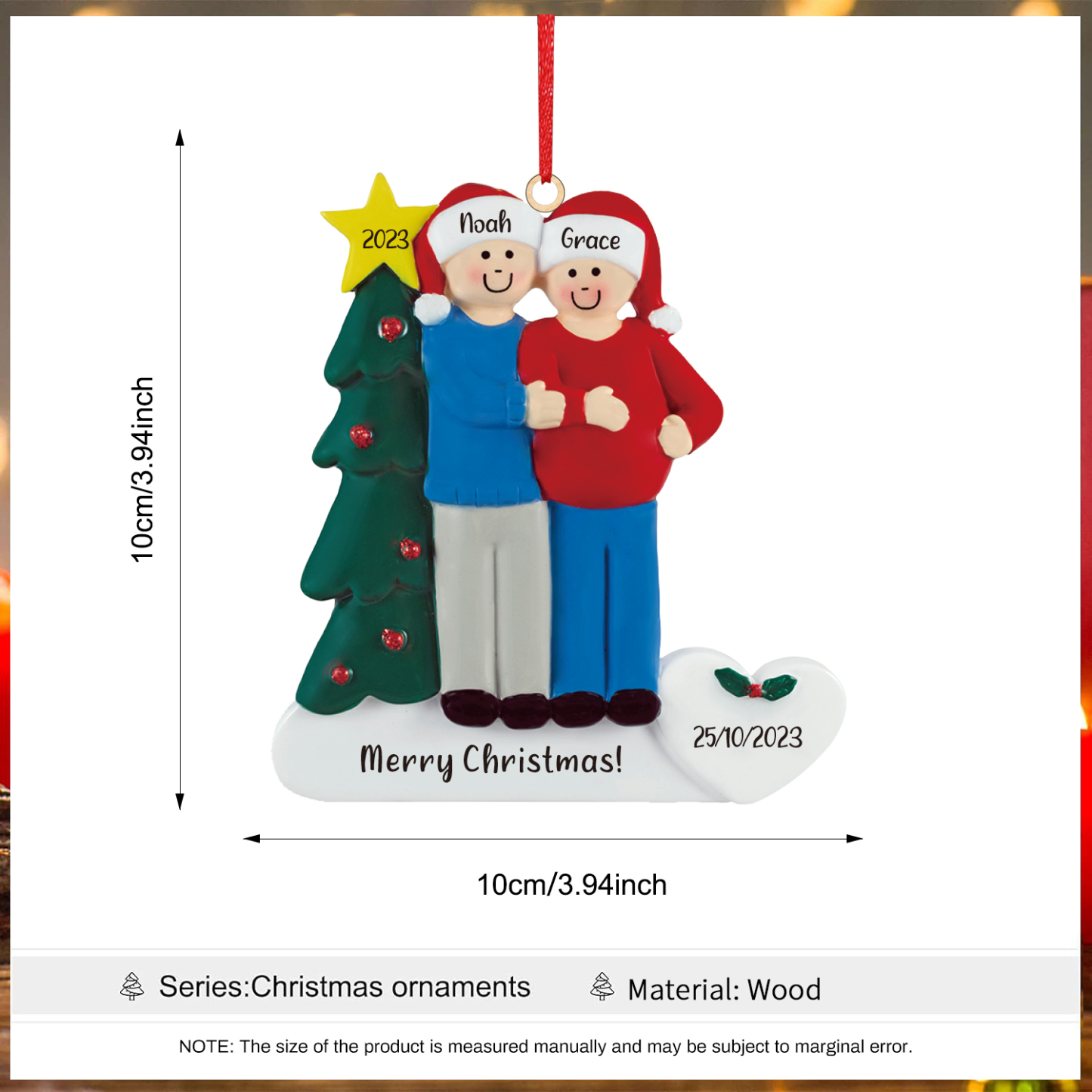 2 Names - Personalised Wooden Christmas Ornaments Customised Text & Date Xmas Decor Gifts for Family Friends-Jessemade AU