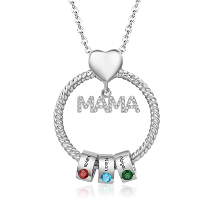 3 Names - Personalised Mama Circle Pendant Necklace Custom Names & Birthstones Necklace Mother's Day Gifts-Jessemade AU