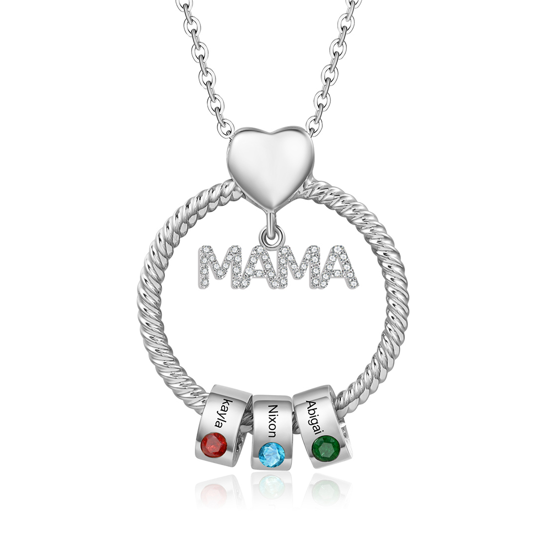 3 Names - Personalised Mama Circle Pendant Necklace Custom Names & Birthstones Necklace Mother's Day Gifts-Jessemade AU
