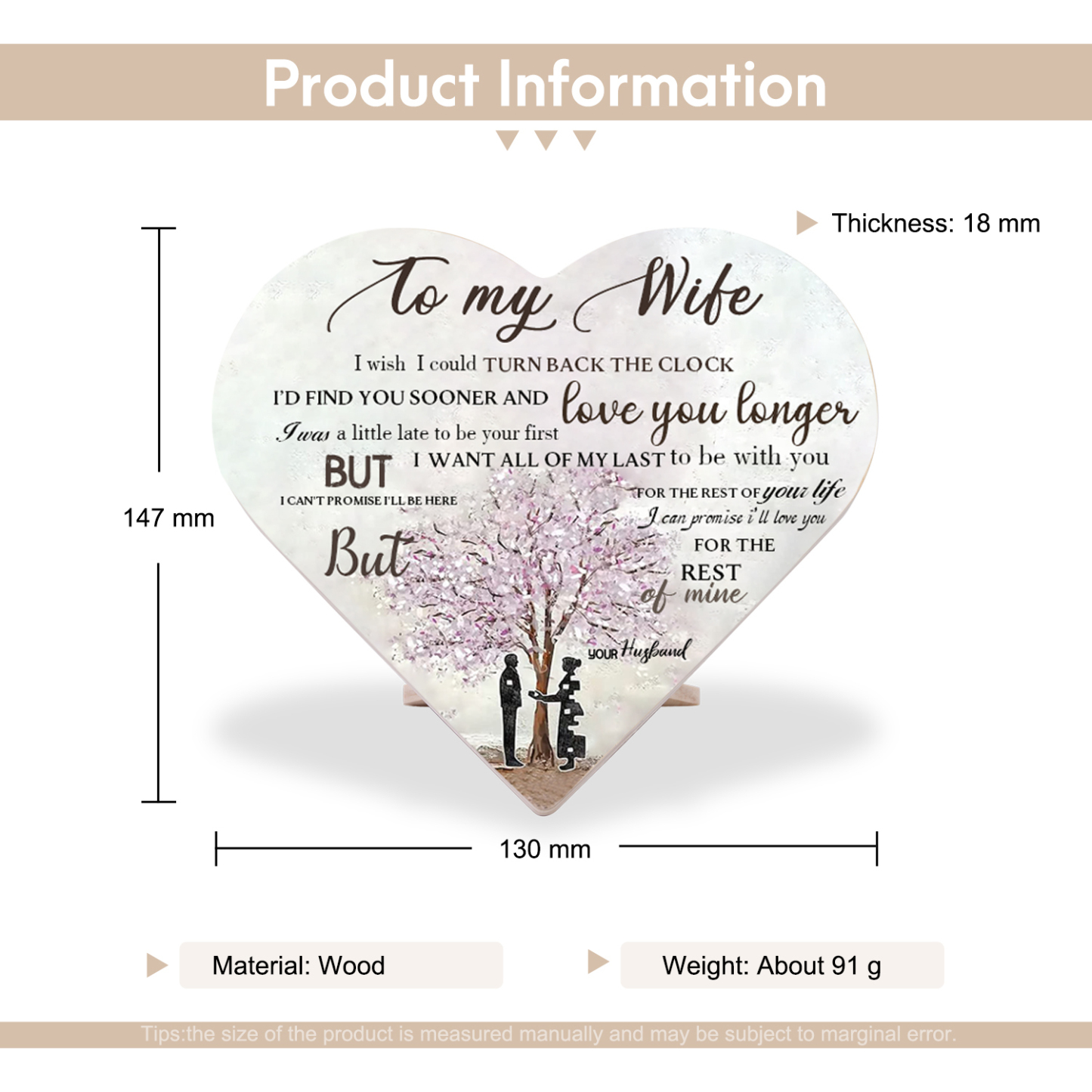 To My Wife Wooden Heart Keepsake Desktop Ornament "I'll Love You For The Rest of Mine"-Jessemade AU