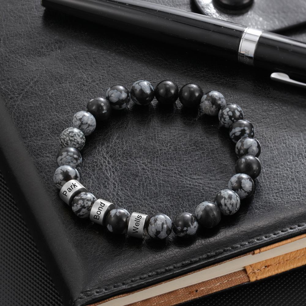 Black Tiger Eye Men's 3 Names Bracelet Gift For him-Jessemade AU