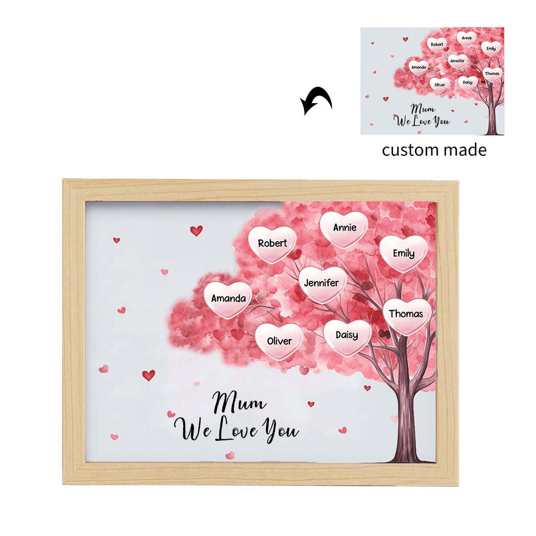 Personalised Frame Night Light Custom 1 Text  & 8 Names Pink Family Tree Ornament Gifts for Mother/Grandma-Jessemade AU
