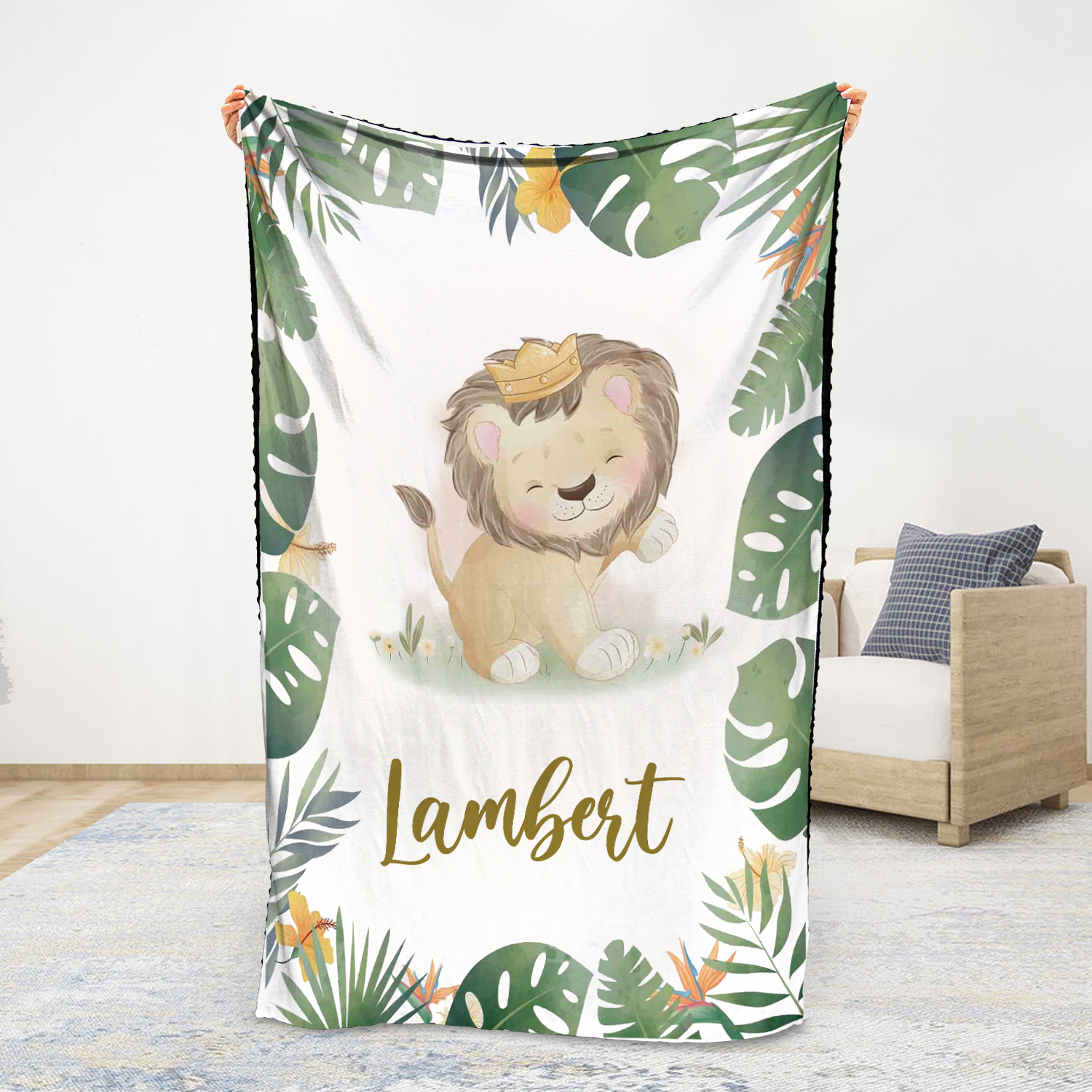 Personalised Lion Blanket Custom Name Cute Cartoon Blanket-Jessemade AU