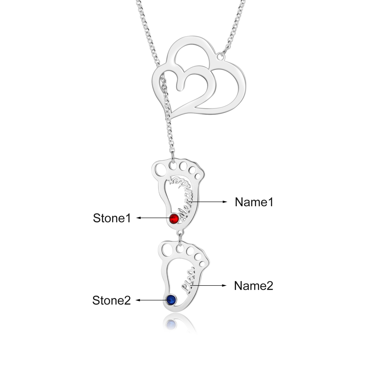 Personalised Baby Foot Necklace With Birthstones Custom 2 Names Necklace Gift For Mother-Jessemade AU
