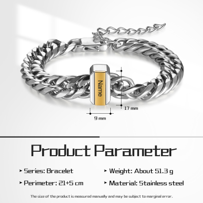 Personalised Mens Cuban Link Chain Bracelet Engraved Name 1 Bead Father's Day Gift